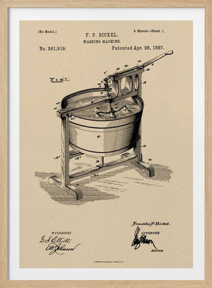 Washing Machine Patent 1887 - Poster / Art Print