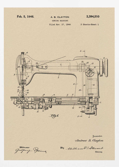 Sewing Machine Patent 1944 - Poster / Art Print