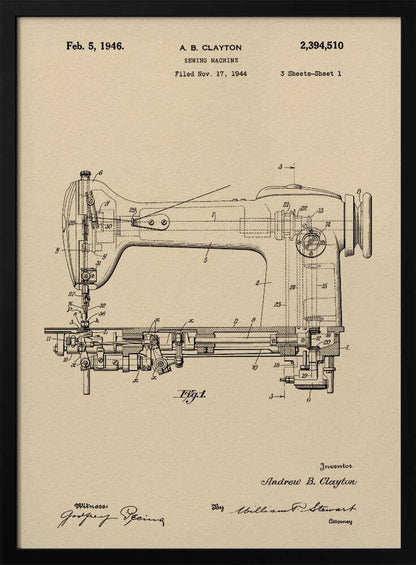 Sewing Machine Patent 1944 - Poster / Art Print