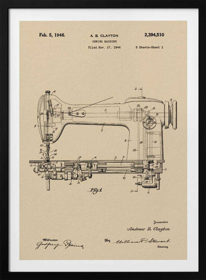 Sewing Machine Patent 1944 - Poster / Art Print