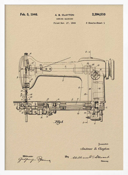 Sewing Machine Patent 1944 - Poster / Art Print