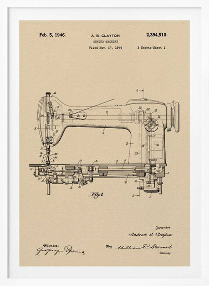 Sewing Machine Patent 1944 - Poster / Art Print