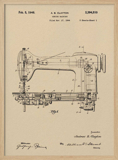 Sewing Machine Patent 1944 - Poster / Art Print
