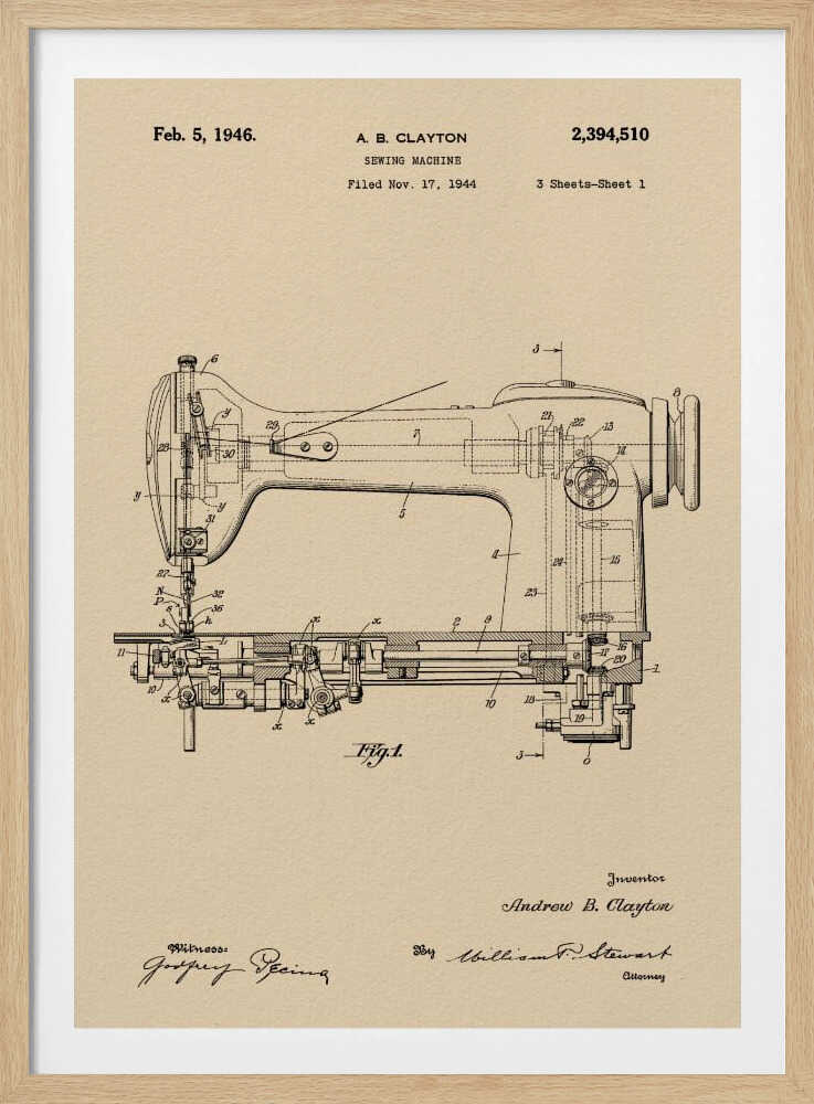 Sewing Machine Patent 1944 - Poster / Art Print
