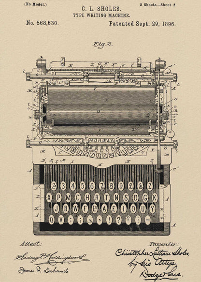 Typewriter Patent 1896 - Poster / Art Print