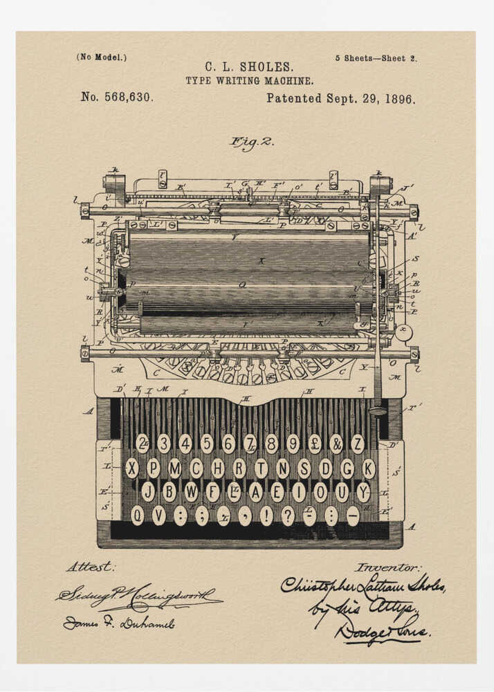 Typewriter Patent 1896 - Poster / Art Print