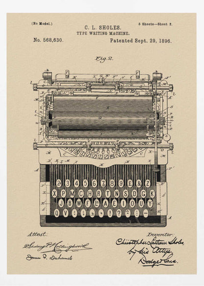 Typewriter Patent 1896 - Poster / Art Print