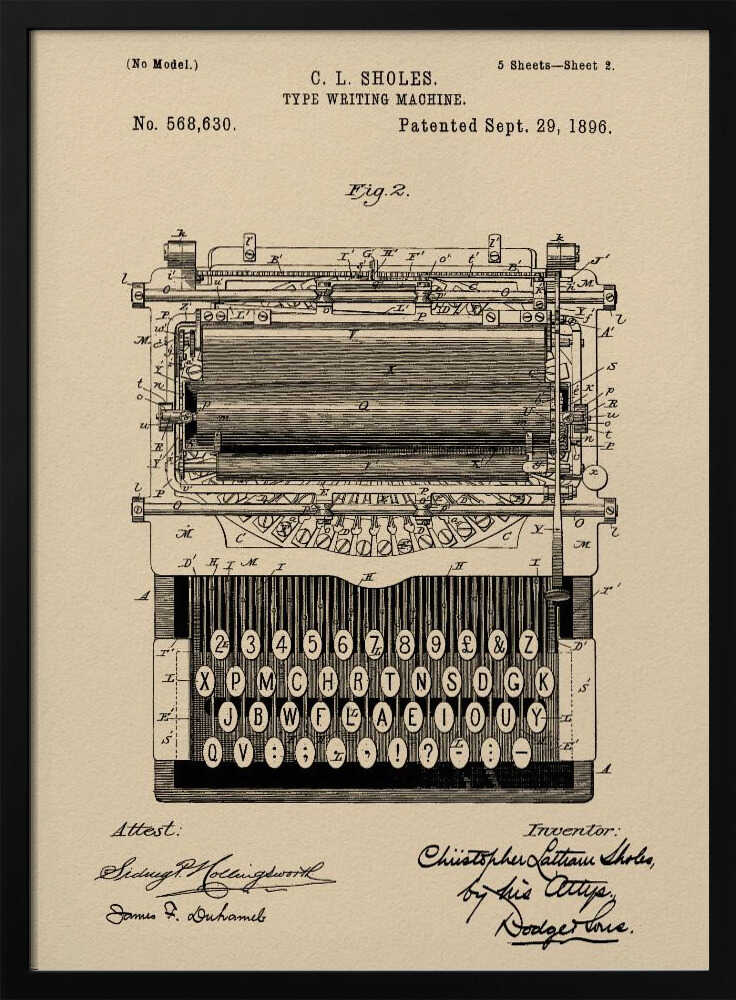 Typewriter Patent 1896 - Poster / Art Print