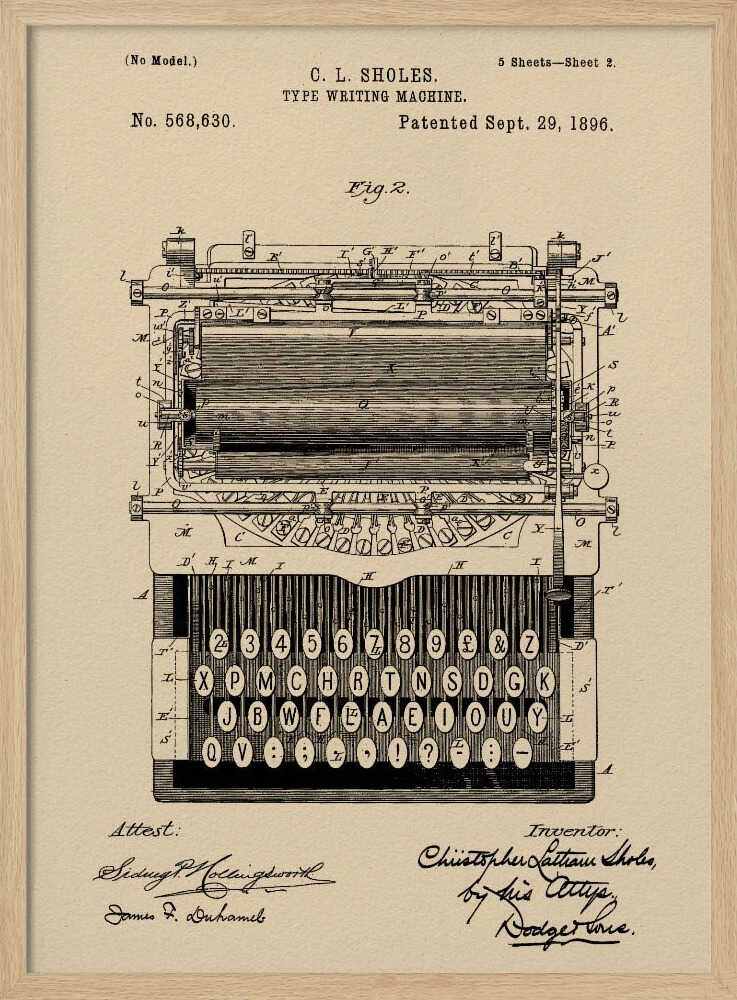 Typewriter Patent 1896 - Poster / Art Print