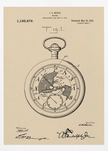 Watch Patent 1916 - Poster / Art Print