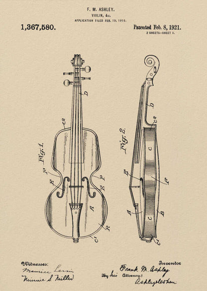 Violin Patent 1921 - Poster / Art Print