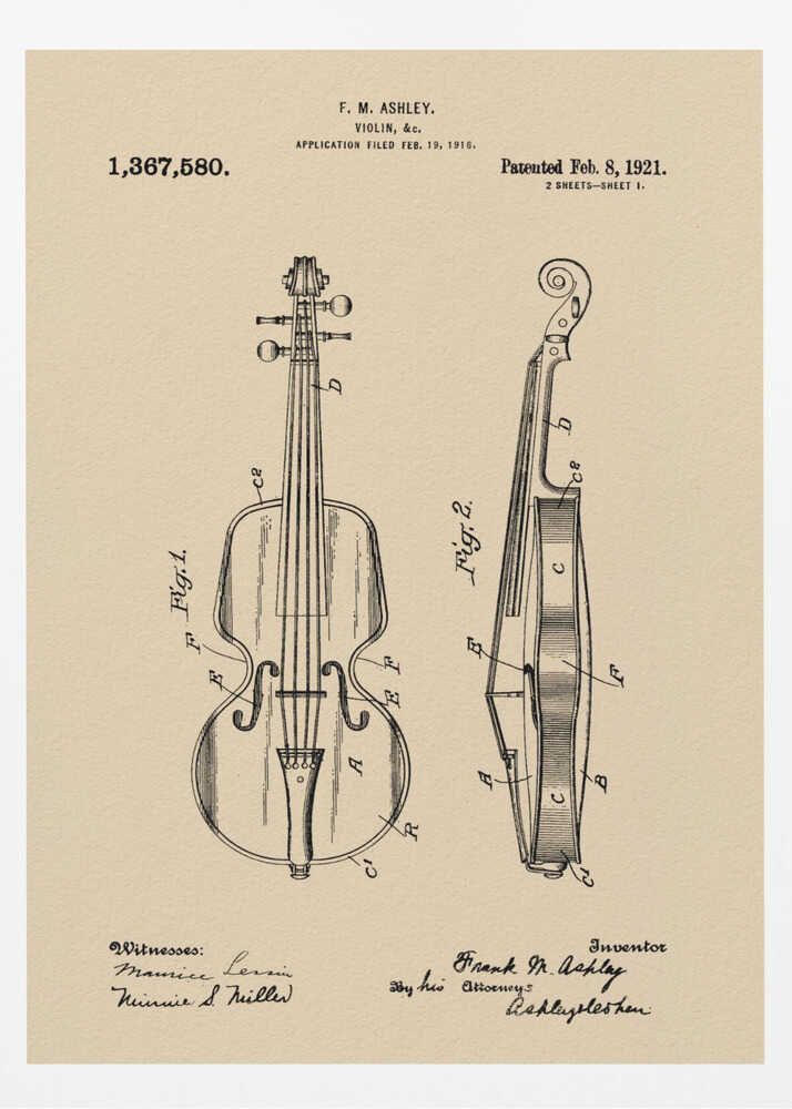 Violin Patent 1921 - Poster / Art Print