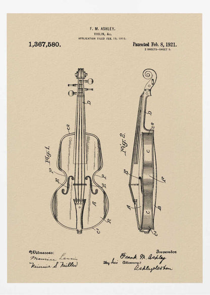 Violin Patent 1921 - Poster / Art Print