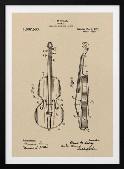 Violin Patent 1921 - Poster / Art Print