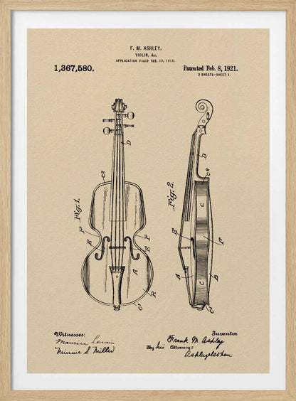 Violin Patent 1921 - Poster / Art Print