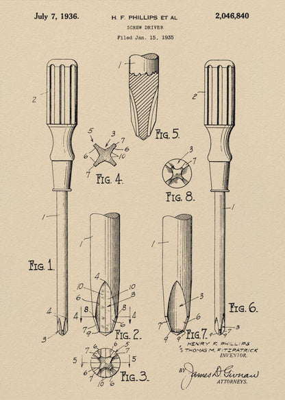 Screw Driver Patent 1935 - Poster / Art Print