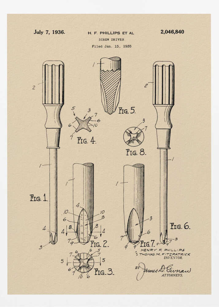 Screw Driver Patent 1935 - Poster / Art Print
