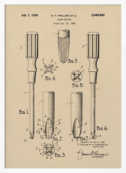 Screw Driver Patent 1935 - Poster / Art Print