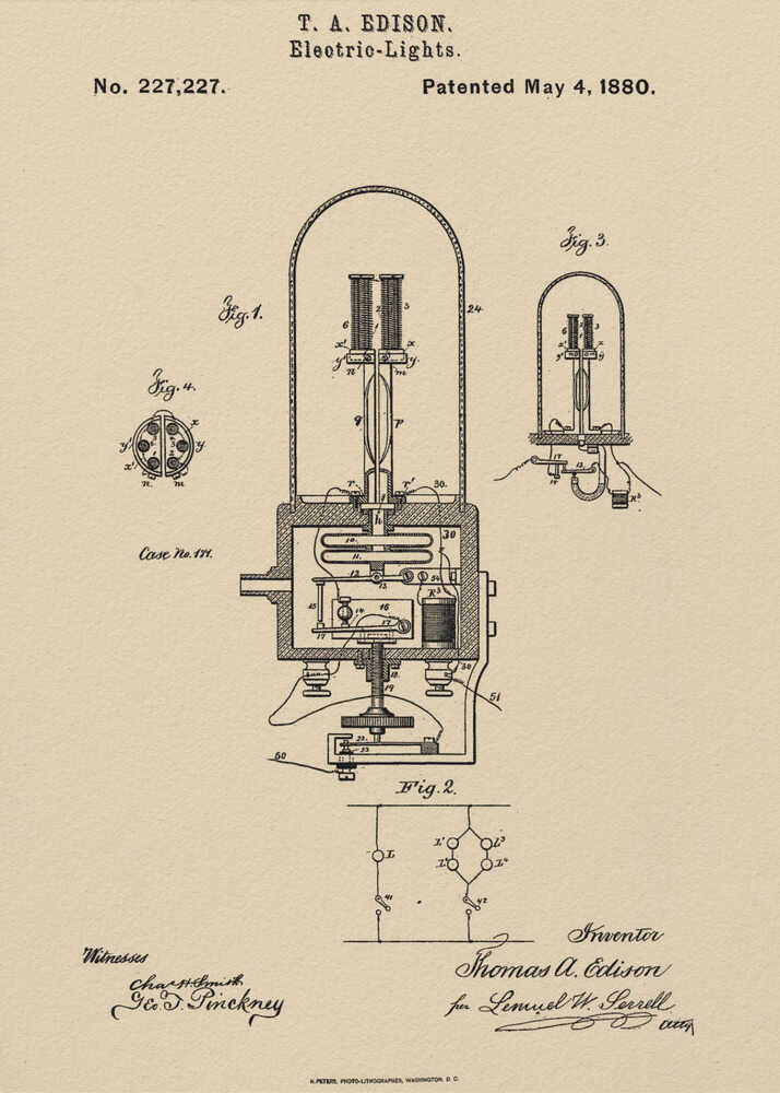 Electric Lights Patent 1880 - Poster / Art Print
