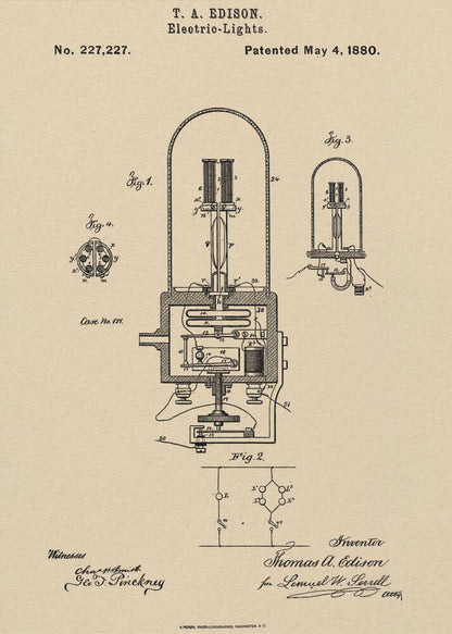 Electric Lights Patent 1880 - Poster / Art Print