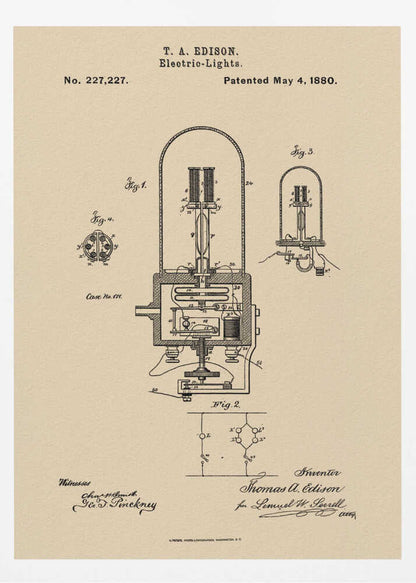 Electric Lights Patent 1880 - Poster / Art Print