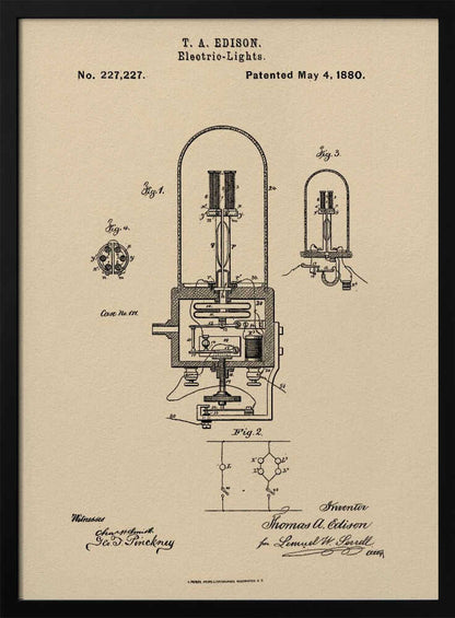 Electric Lights Patent 1880 - Poster / Art Print