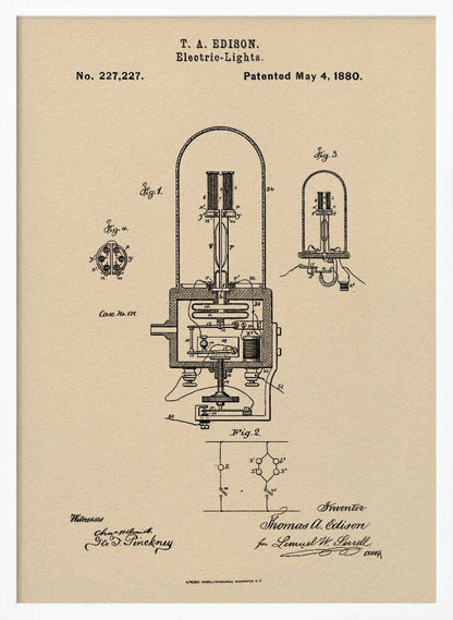 Electric Lights Patent 1880 - Poster / Art Print
