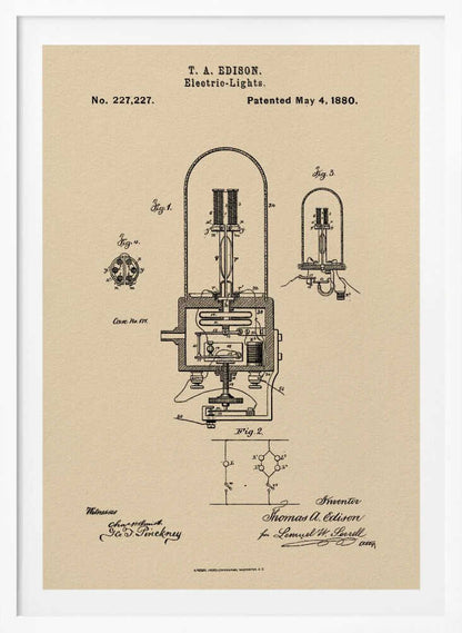 Electric Lights Patent 1880 - Poster / Art Print