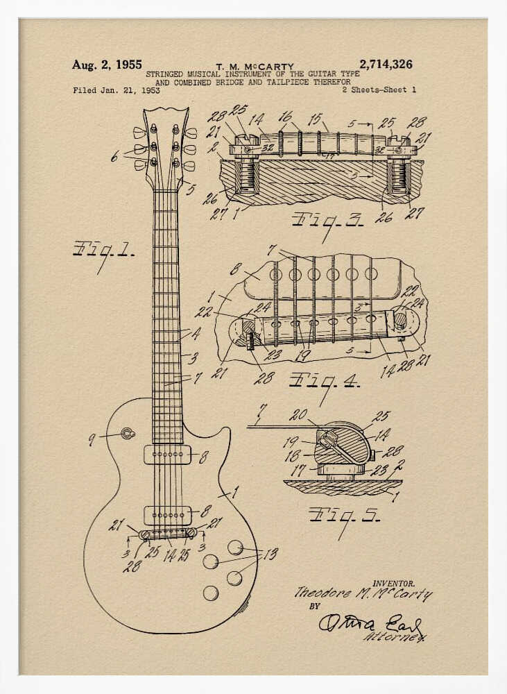 Electric Guitar Patent 1955 - Poster / Art Print