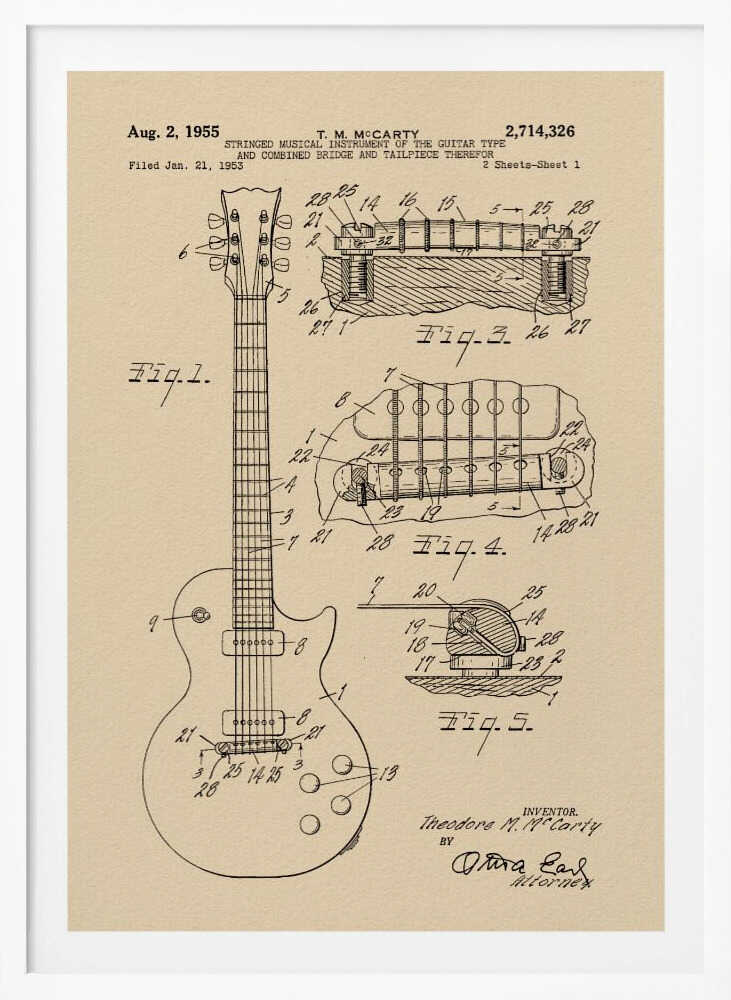 Electric Guitar Patent 1955 - Poster / Art Print