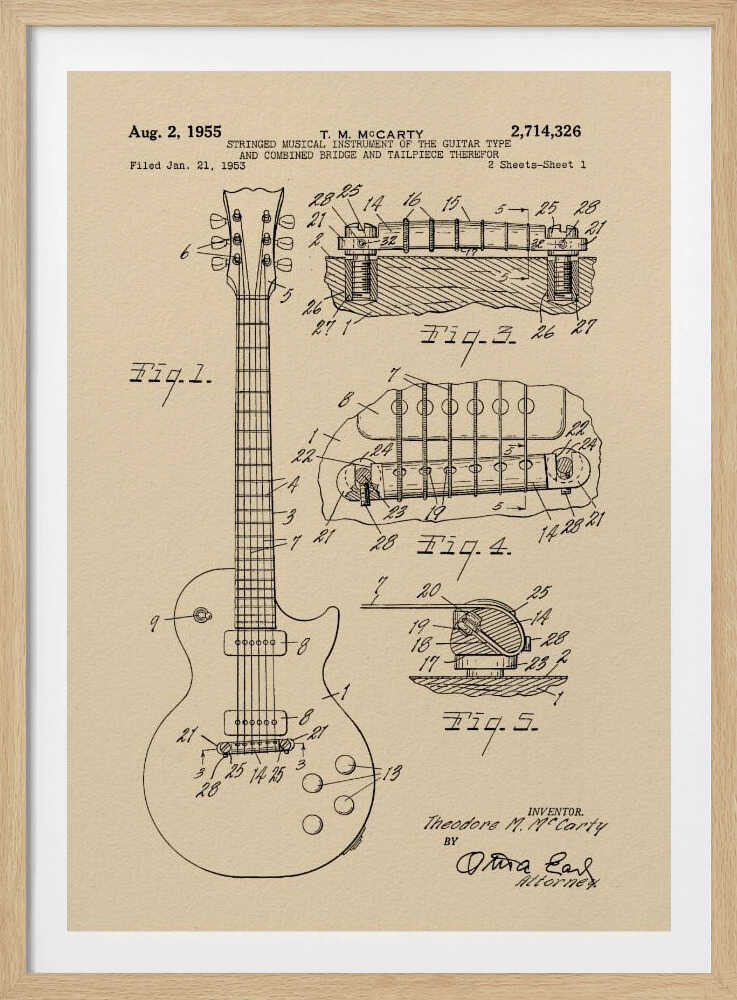Electric Guitar Patent 1955 - Poster / Art Print