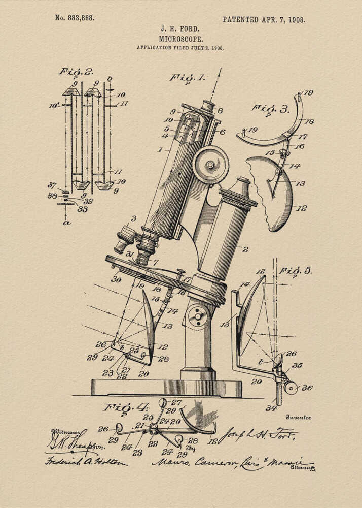 Microscope Patent 1908 - Poster / Art Print