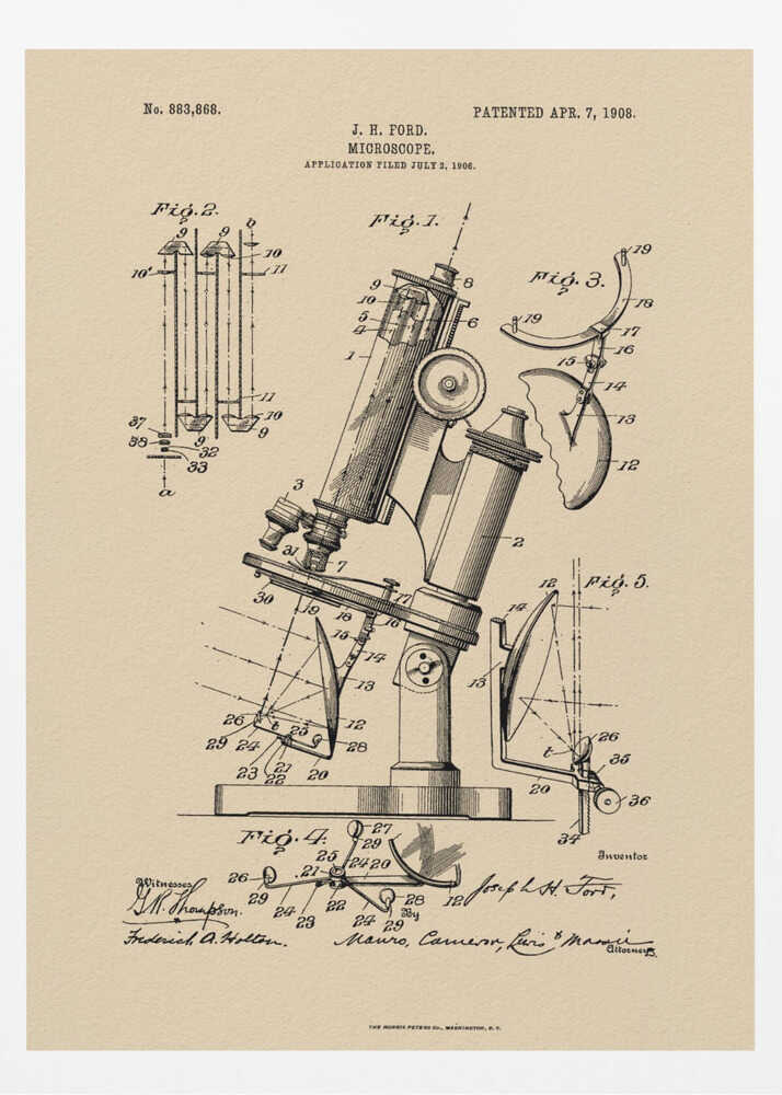 Microscope Patent 1908 - Poster / Art Print