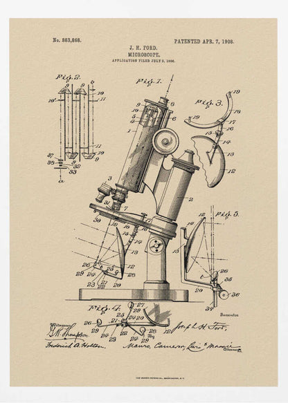Microscope Patent 1908 - Poster / Art Print