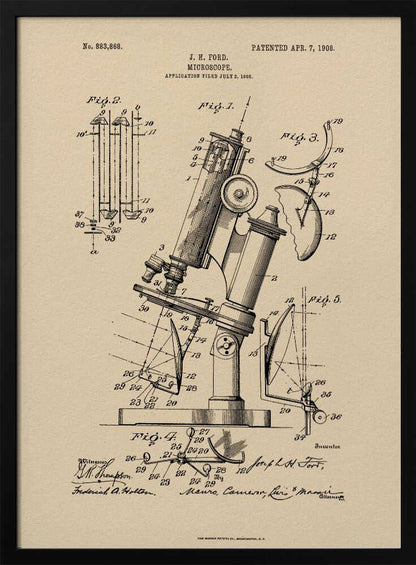 Microscope Patent 1908 - Poster / Art Print