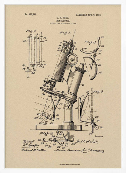 Microscope Patent 1908 - Poster / Art Print