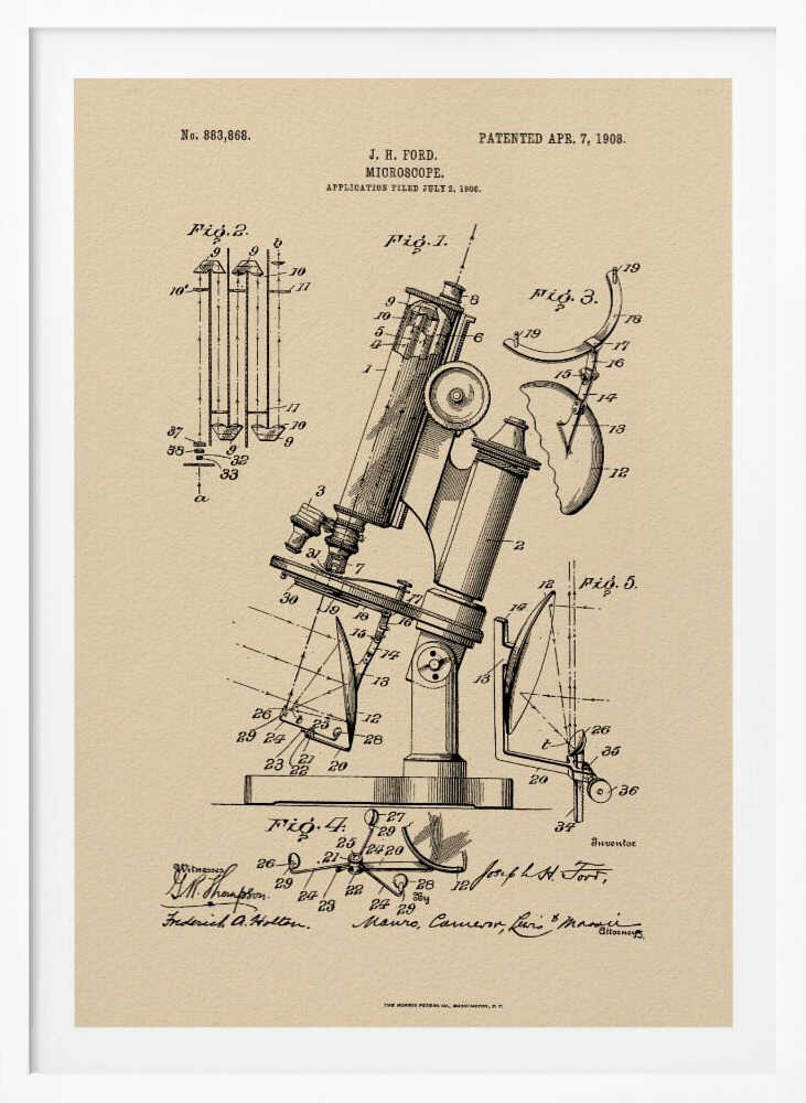 Microscope Patent 1908 - Poster / Art Print