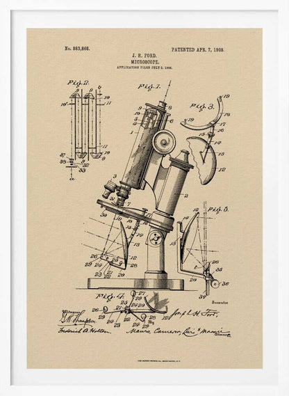 Microscope Patent 1908 - Poster / Art Print