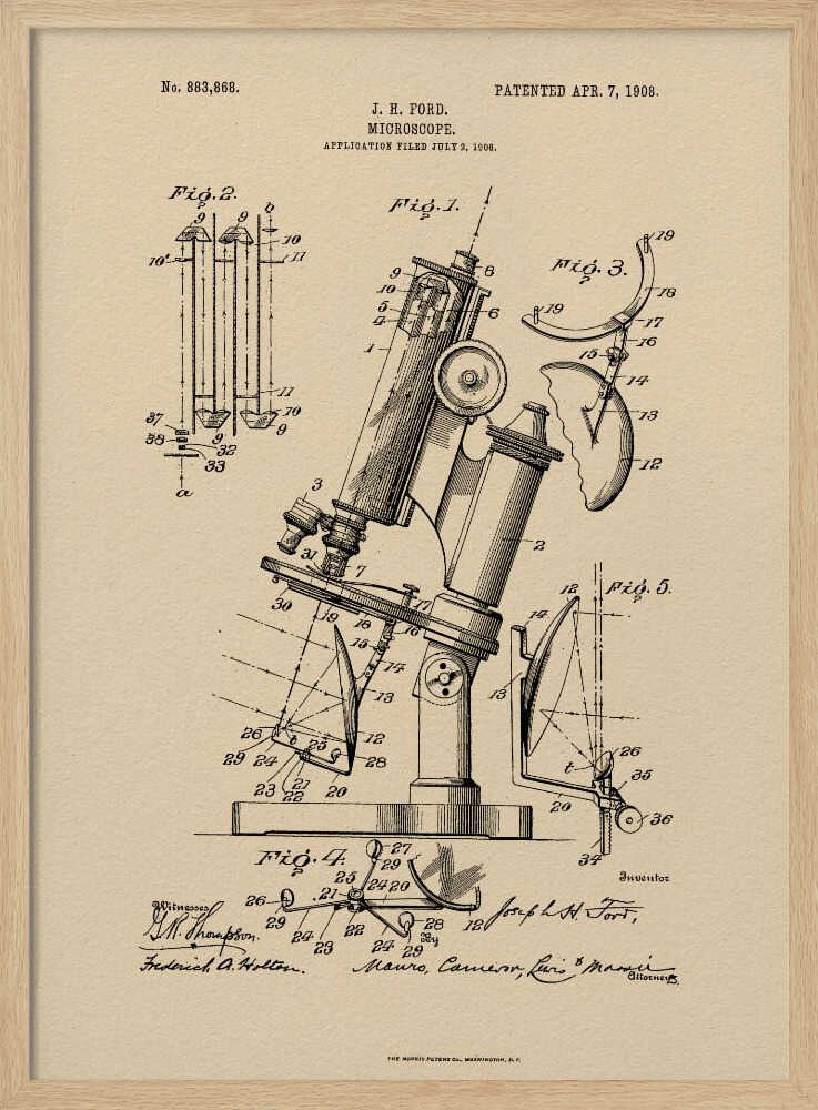 Microscope Patent 1908 - Poster / Art Print