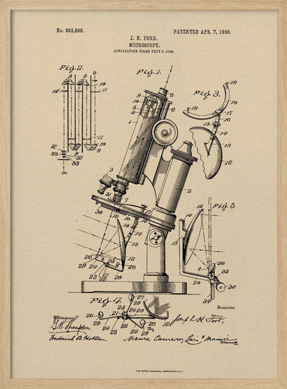 Microscope Patent 1908 - Poster / Art Print
