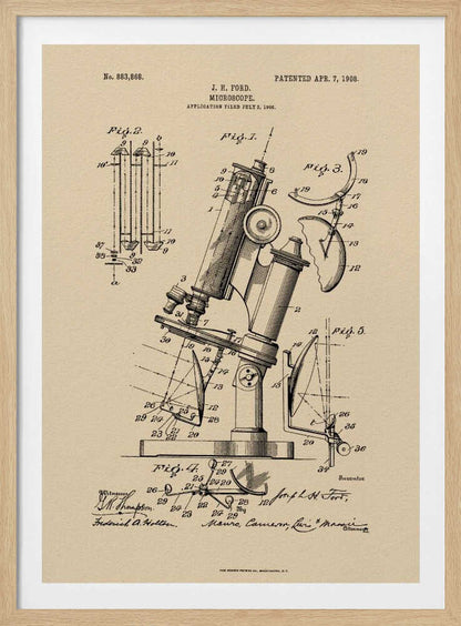 Microscope Patent 1908 - Poster / Art Print