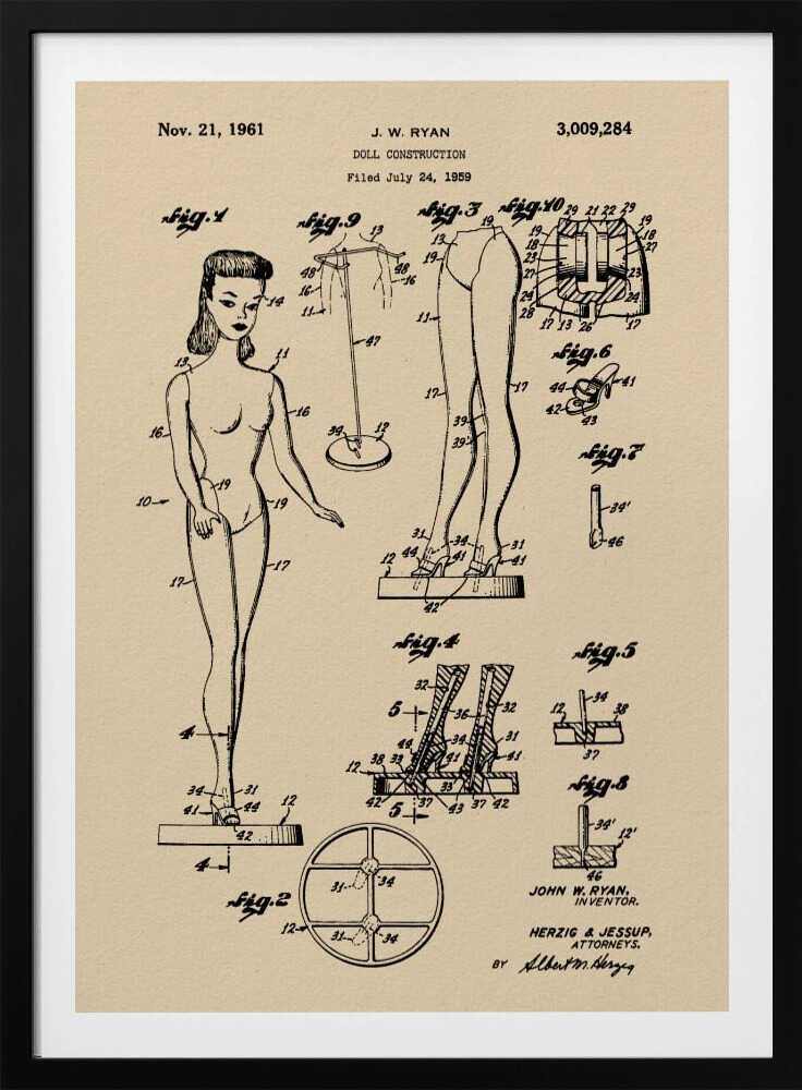 Doll Construction Patent 1961 - Poster / Art Print