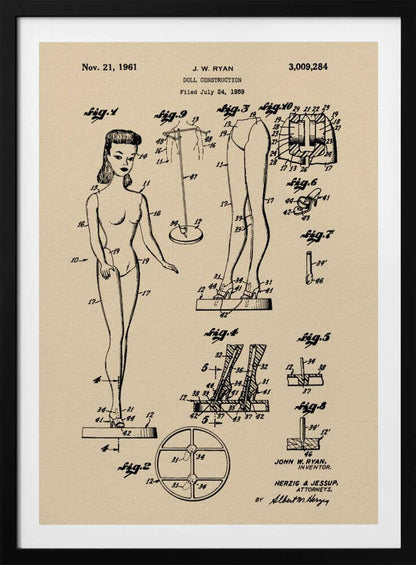 Doll Construction Patent 1961 - Poster / Art Print