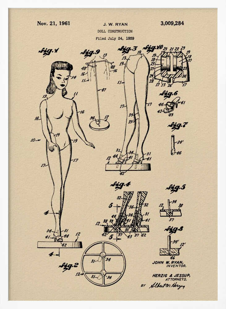 Doll Construction Patent 1961 - Poster / Art Print