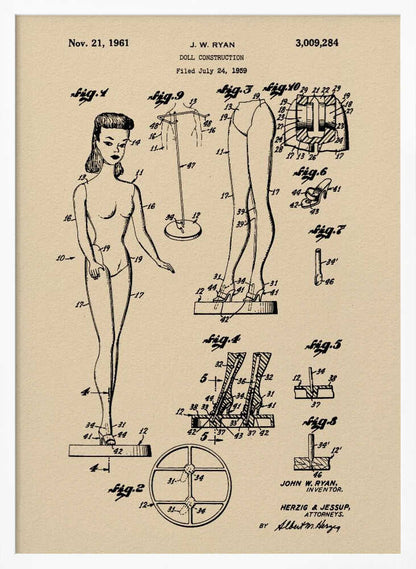 Doll Construction Patent 1961 - Poster / Art Print