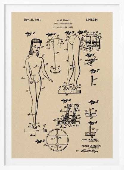 Doll Construction Patent 1961 - Poster / Art Print