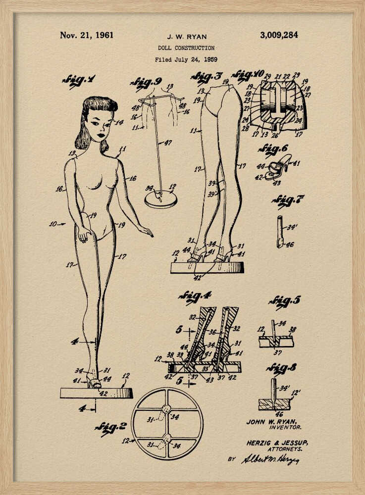 Doll Construction Patent 1961 - Poster / Art Print