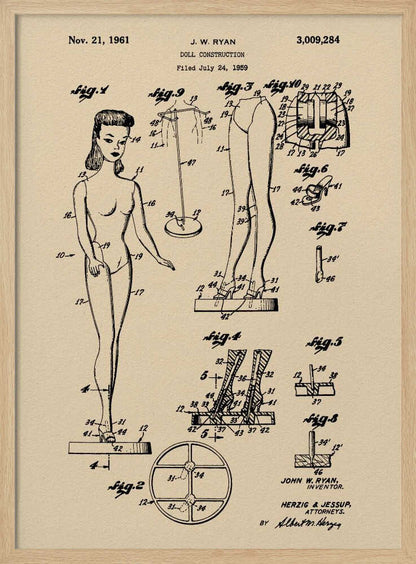 Doll Construction Patent 1961 - Poster / Art Print