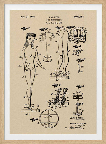 Doll Construction Patent 1961 - Poster / Art Print