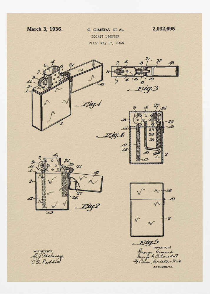 Pocket Lighter Patent 1934 - Poster / Art Print